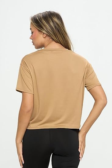 Women's Cropped Tops - Short Sleeve Soft Square Crew Neck Casual Cropped Tee