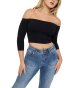 Women's Off Shoulder 3/4 Sleeve Top Tees Sexy Slim Fitted Ribbed Knit Crop Shirts