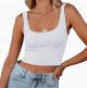 Women's Sexy Scoop Neck Sleeveless Crop Top Seamless Rib Crop Tank Top