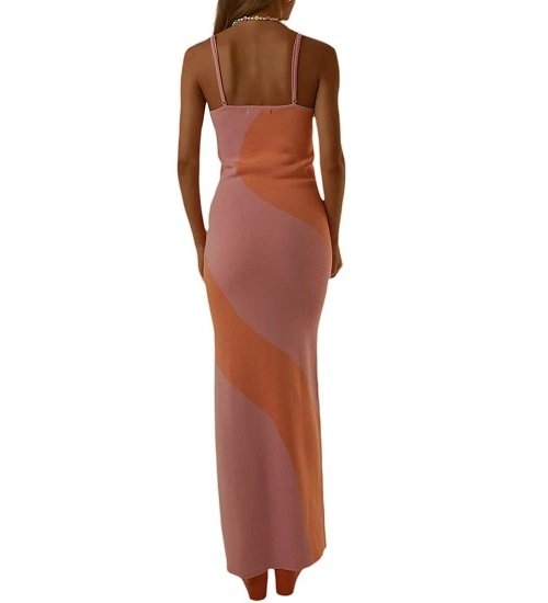 Women's Sexy Knit Skinny Sleeveless Spaghetti Strap Maxi Dress Backless Beach Dress