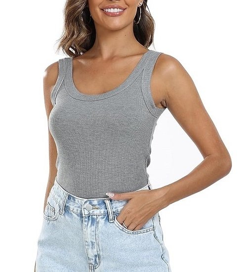 Women's Basic Ribbed Tank Top Sleeveless Scoop Neck Camisole Racerback Shirt