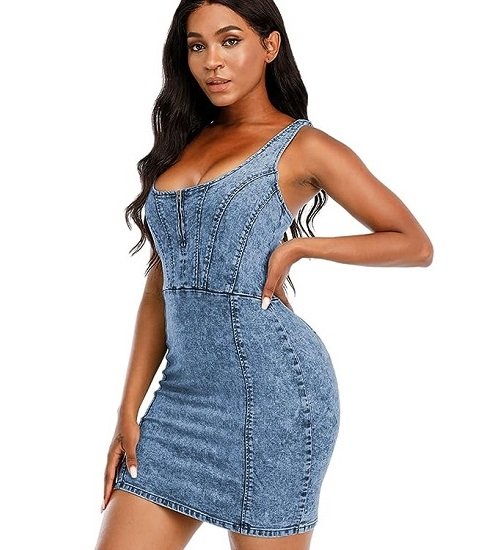 Women's Denim Dress Sexy V Neck Bodycon Sleeveless Short Dresses